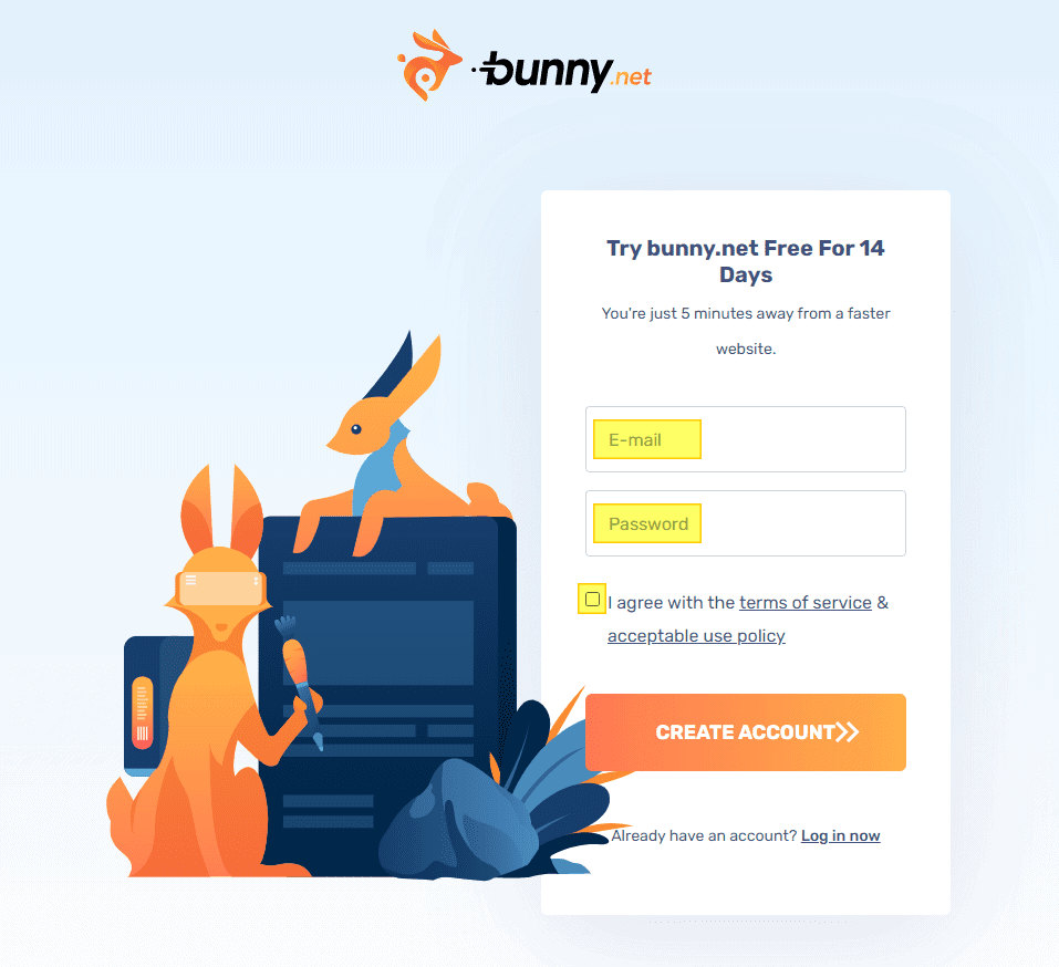 BunnyNet - Register - Create Account