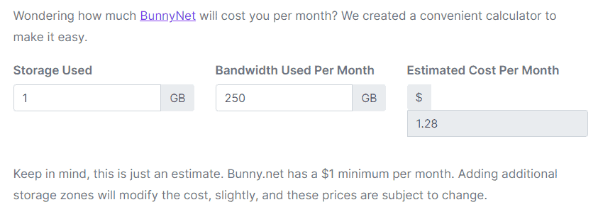 Presto Player - BunnyNet Cost Calculator