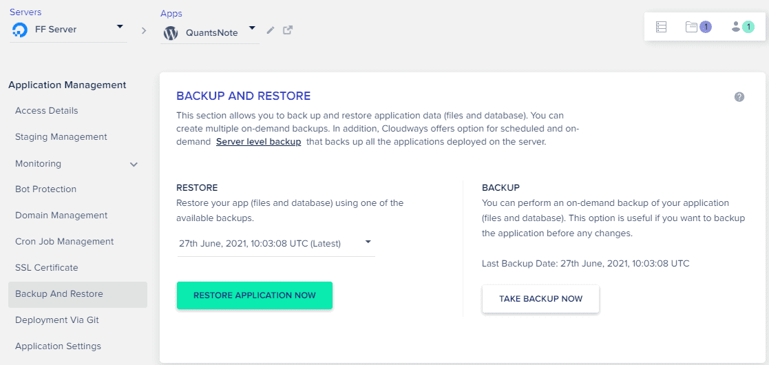 輕鬆完成 Cloudways 主機備份、升級主機規格 Cloudways - Server Backup - Restore