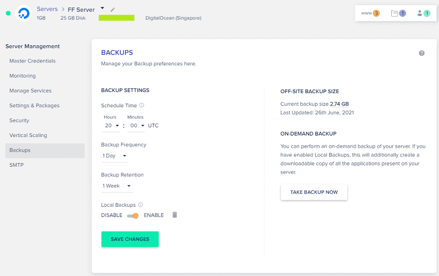 輕鬆完成 Cloudways 主機備份、升級主機規格 Cloudways - Server Backup - enable Local Backups