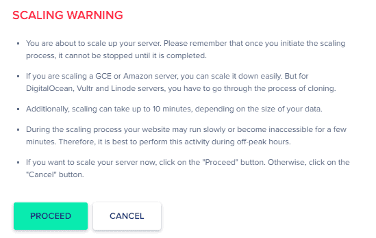 輕鬆完成 Cloudways 主機備份、升級主機規格 Cloudways - Vertical Scaling - Warning