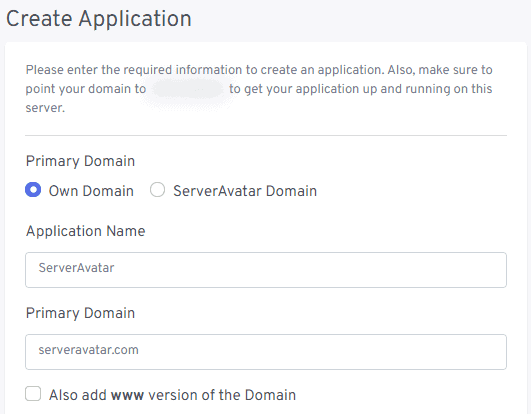 ServerAvatar-create-application-primary-domain-own-domain