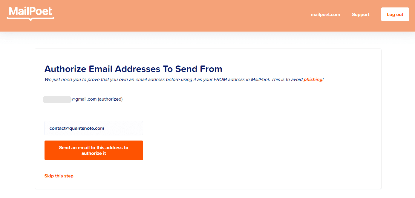 9. Mailpoet - Authorize email address to send from