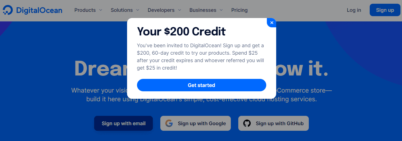 DigitalOcean-sign-up-with-free-200-credits