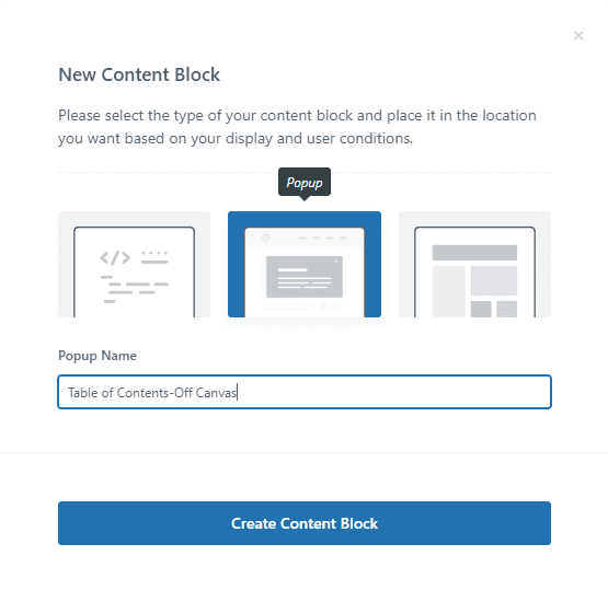 TOC-Content Block-Popup