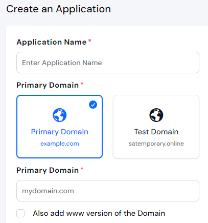 serveravatar-create-application-primary-domain