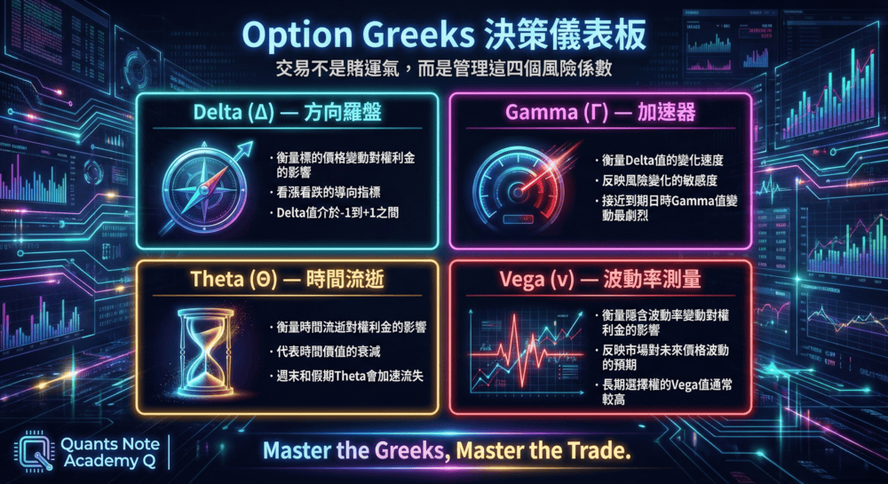波動率交易深度解析:掌握 IV 與 Greeks 的量化避險法則 Option Greeks Cheatsheet - 波動率交易