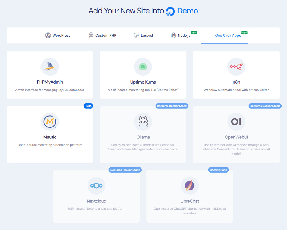 xCloud 評測:從 0 到下一代雲端主機控制面板 xCloud-one-click-apps