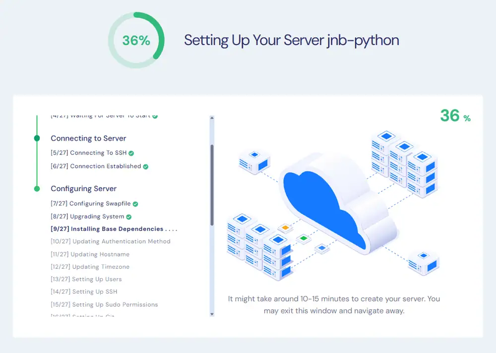 xCloud 部署 Jupyter Notebook 實戰:整合 Docker、Cloudflare 與 Nginx 反向代理 xCloud 主機正在設定中
